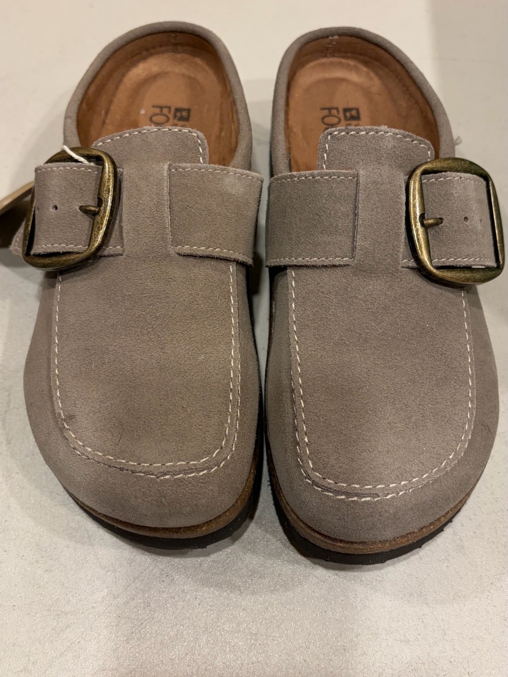 White Mountain Footbed Taupe Suede Slip-On Clogs with Buckle new